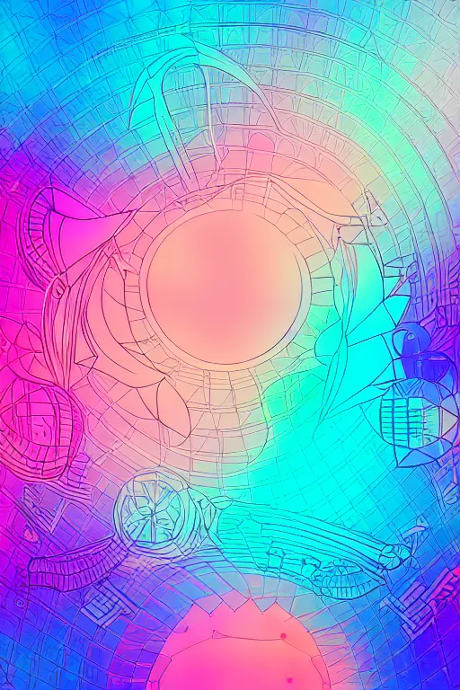 Prompt: retro vaporwave pastelpunk celestialcore gradient synth wave cloud ripple wireframe visualizer, sailormoon vibes manga illustration