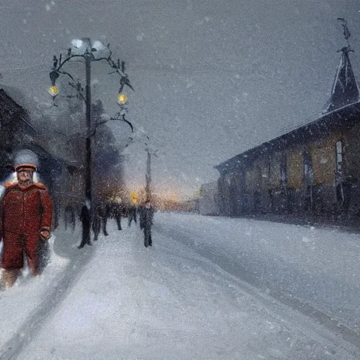 Image similar to Digital Art of a 1914 russian walking steam machine in the snow, Rozalski, trending on artstation