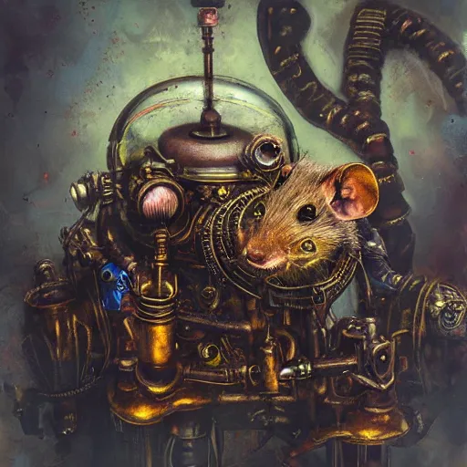 Image similar to steampunk rat, acid, 303, psychedelic, by ruan jia