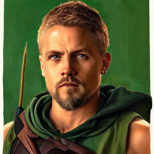 Image similar to surreal portrait painting of oliver queen in style of kenne gregoire, 4 k, highly detailed, epic lighting