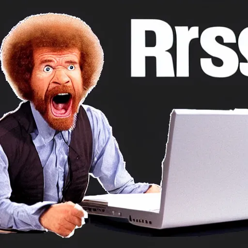Prompt: angry bob ross screaming at his laptop
