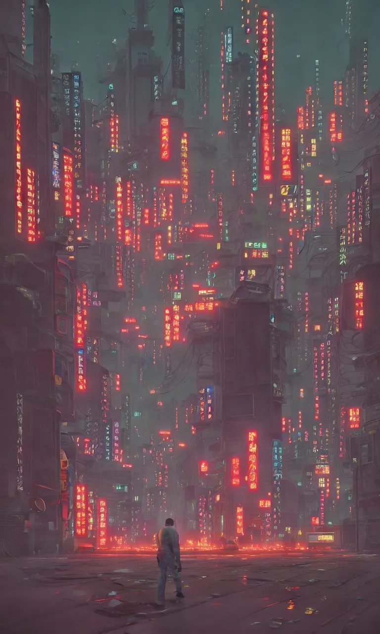 Image similar to akira, neo tokyo, action scene, by simon stalenhag