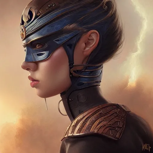 Image similar to half - electric striking warrior woman!!!, adorable, elegant and pretty face, slick hair, realistic shaded perfect face, outstanding details, realistic shaded lighting, dynamic background, artgerm, tom bagshaw, 8 k ultra - realistic, highly detailed, kan liu