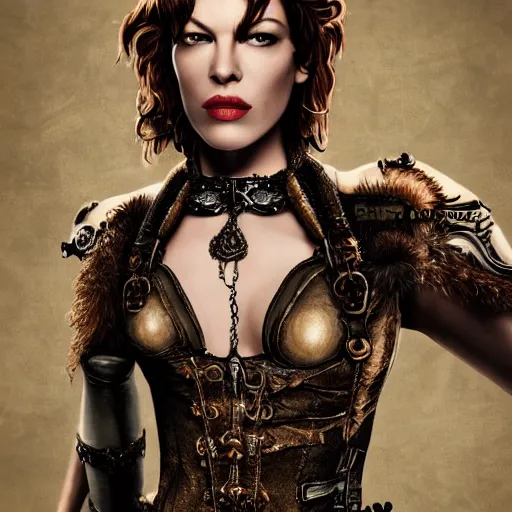 Prompt: Milla Jovovich in detailed steampunk dress, smooth, sharp focus, illustration, realistic, cinematic, 8k,