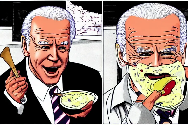 Image similar to Joe Biden eats ice cream to kill Americans, Junji Ito