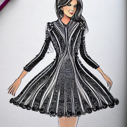 Image similar to sketch design of fashion dress, detailed, unique and stylish