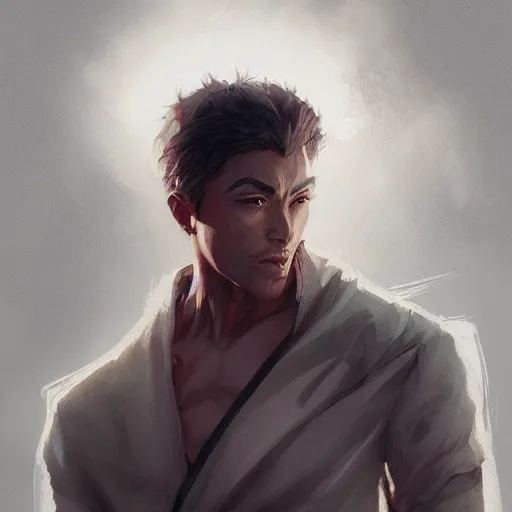 Image similar to a man illustrated by artgerm and greg rutkowski