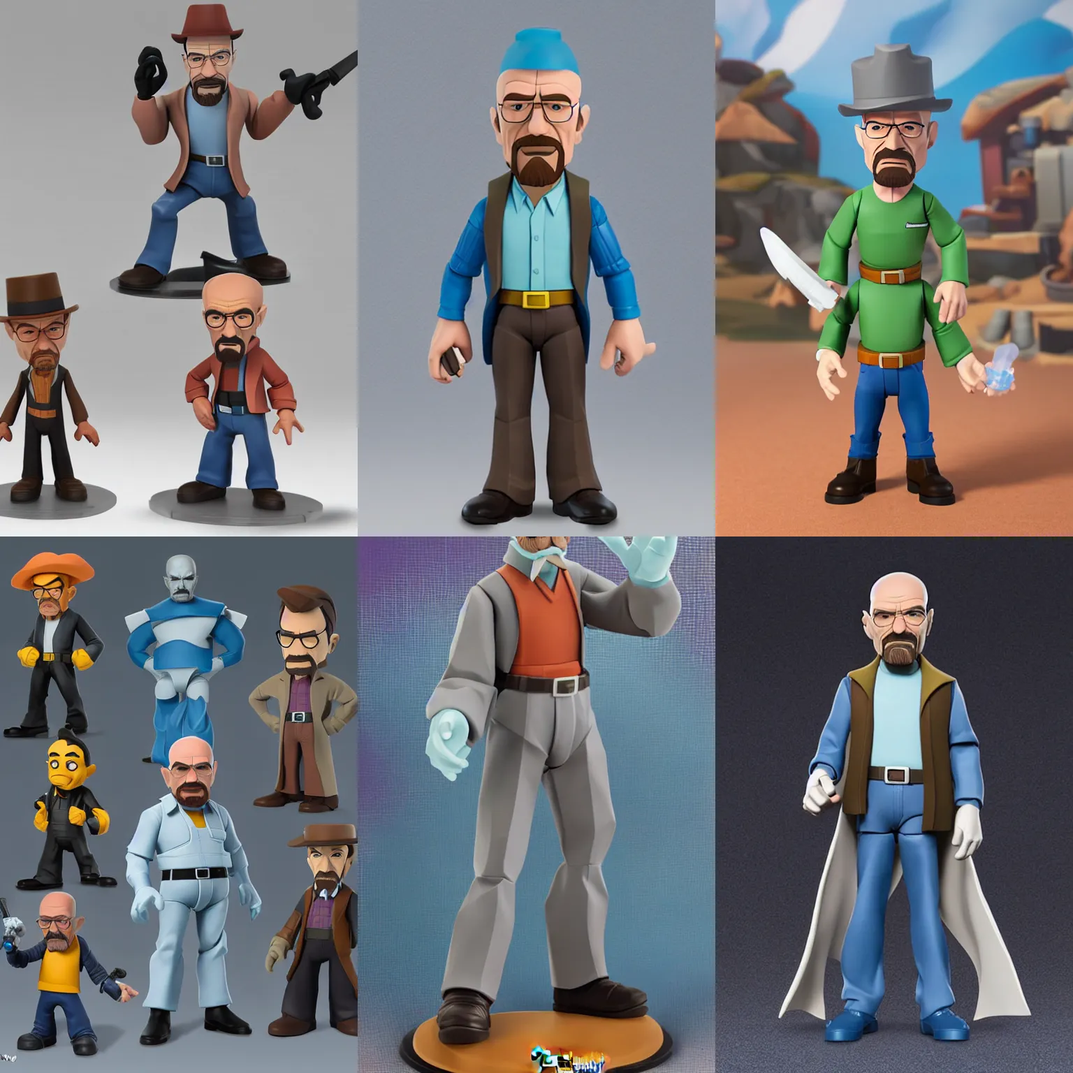 Prompt: walter white as disney infinity figure, no articulation, highly detailed, intricate, clean forms with sharp stylized clothing folds, product photo