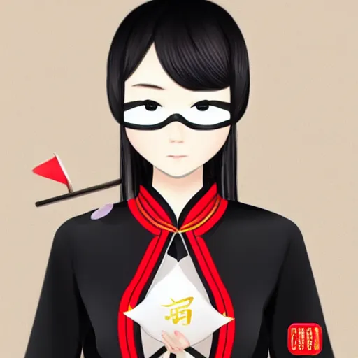 Prompt: chinese woman with eyepatch, odango, twin ponytails, black cheongsam