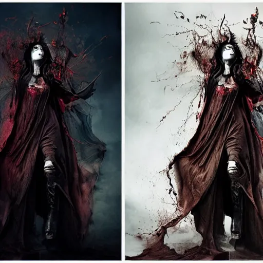 Image similar to dark cloaked fire mage, by brooke shaden and alberto seveso and eve ventrue and john salminen and tim okamura, trending on artstation hq, deviantart, pinterest, 4 k uhd image