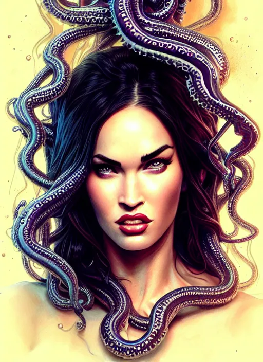 Image similar to megan fox captured by lovecraftian tentacles, intricate, elegant, glowing lights, highly detailed, digital painting, artstation, glamor pose, concept art, smooth, sharp focus, illustration, art by artgerm and greg rutkowski, artey freytag