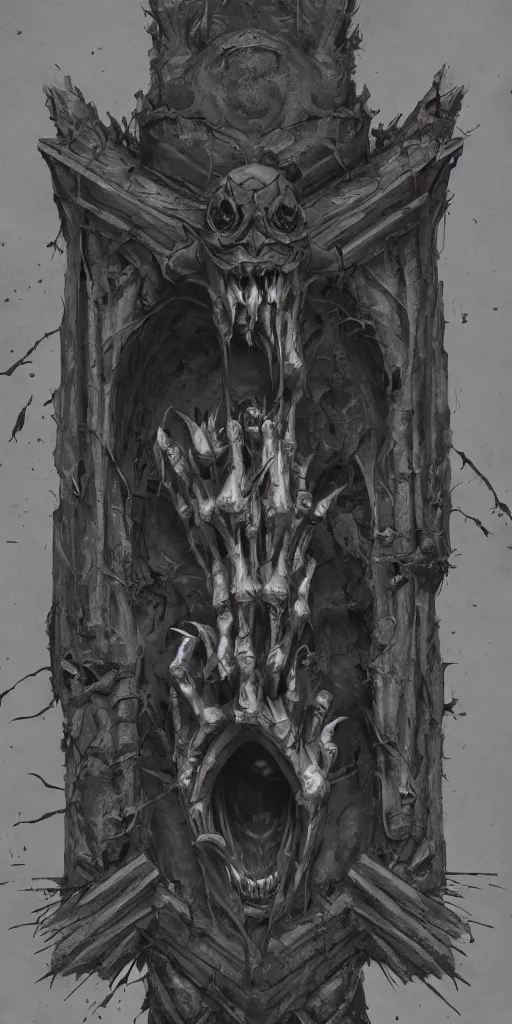 Image similar to portal containing mummified demon lord, dark, gritty, damaged, hellfire, hostile, demonic, diabolic, cinematic light, on artstation
