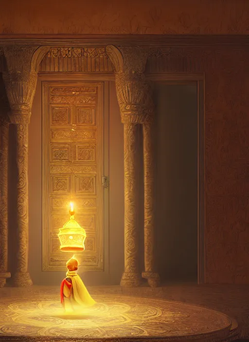 Image similar to genie coming out of his lamp in the middle of a palace . by AquaSixio, hyperrealistic illustration, digital art, 4k, very detailed faces