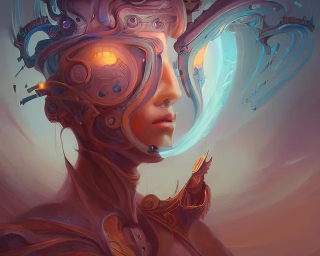 Image similar to portrait of a beautiful cybernetic emanation from angelarium, profile, by pete mohrbacher and artgerm and wlop, digital art, highly detailed, intricate, fantasy, mystical, Trending on Artstation HQ, deviantart, unreal engine, 4K UHD image