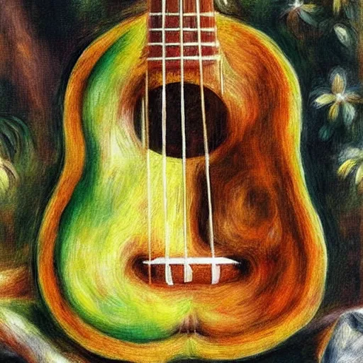 Prompt: avocado ukulele painted by renoir