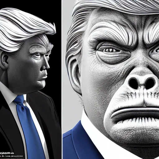 Image similar to an very detailed donald trump as a gorilla, horror art, super ugly, terrifying, by artgerm, hd, hdr, ue 5, ue 6, unreal engine 5, realistic anime 3 d style, cinematic 4 k wallpaper, 8 k, ultra detailed, gta cover art, high resolution, artstation, award winning