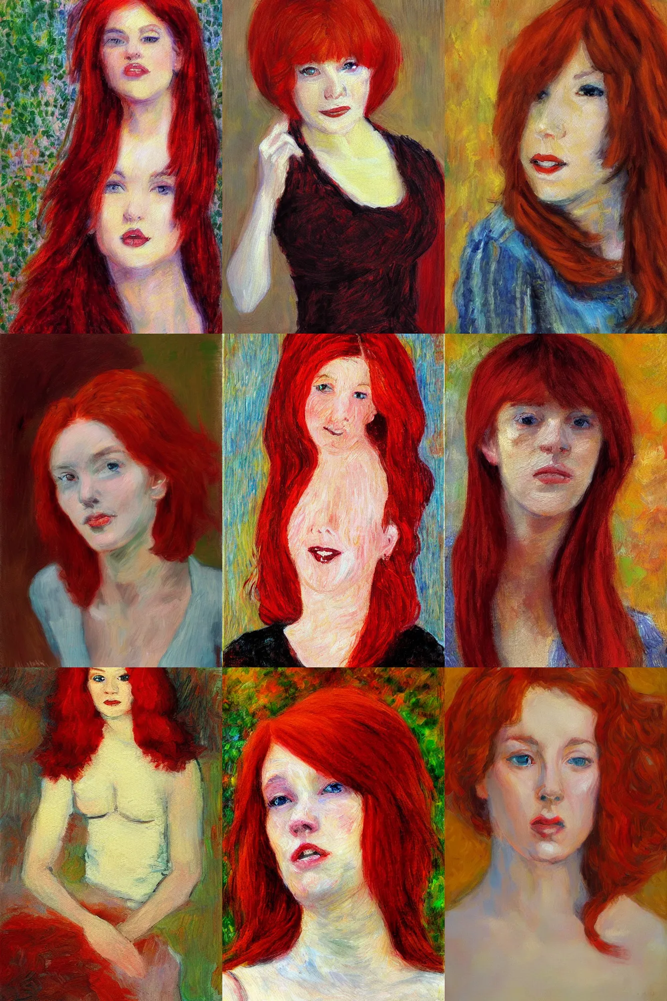 Prompt: Woman with red hair, impressionism painting