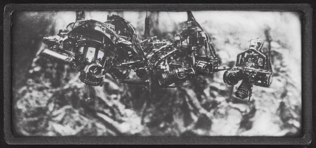 Image similar to aliens, 1910 top-down polaroid photography