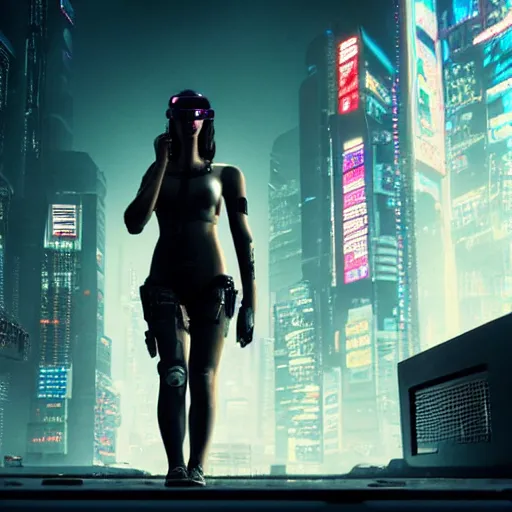 Image similar to cyberpunk girl, by Roger Deakins