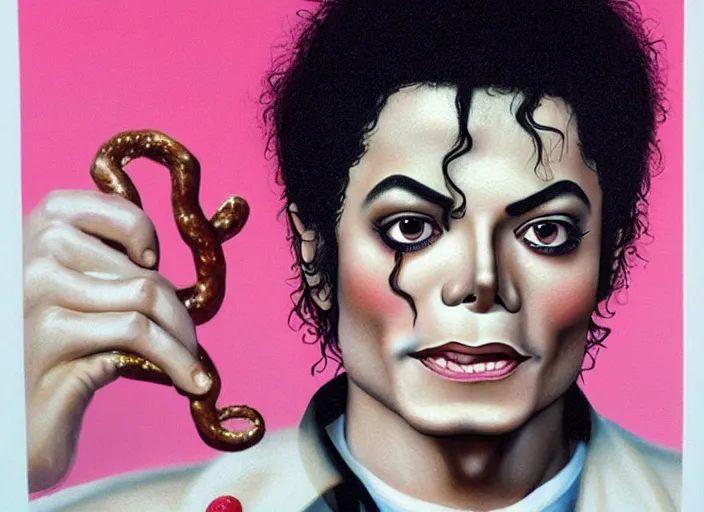 Image similar to michael jackson with pretzel hair, lowbrow, matte painting, 3 - d highly detailed, in the style of mark ryden,