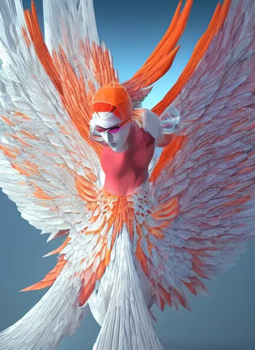 Image similar to white phoenix orange pink salt crystals sharp detail 3d spread crystal wings render simple background graphic design fai khadra gaika style