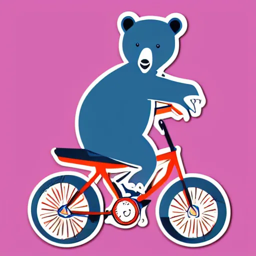 Prompt: Bear riding a small bicycle, sticker, highly detailed, colorful, illustration, drama, smooth and clean vector curves, no jagged lines, vector art, smooth