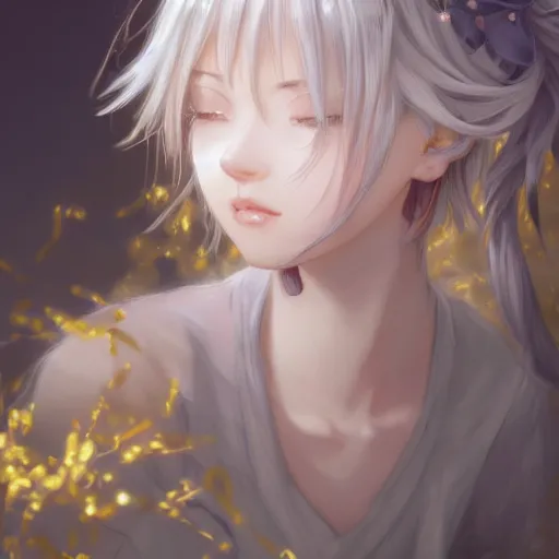 Image similar to very beautiful!!!!!! digital painting of a blushing silver-haired cat girl on golden background masterpiece!!!!!!, neko, maid, wlop, cinematic lighting, highly detailed, digital painting, artstation, concept art, smooth, sharp focus, illustration, art by Akihiko Yoshida, Greg Rutkowski and Alphonse Mucha 4k, 8k, ultra HD, render in octane