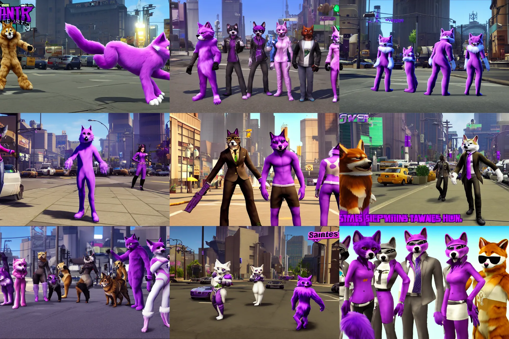 Prompt: screenshot, furries wearing pawstar tails ( fursuiters ), saints row