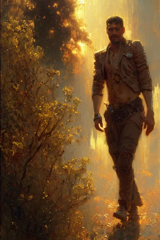 Image similar to attractive man, disco elysium, painting by gaston bussiere, craig mullins