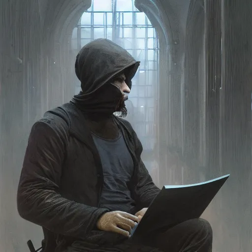 Prompt: hacker hacking into a corporate propriety while smoking a cigar, intricate, highly detailed, fullbody, artstation, dark fantasy, horror, Hollywood, concept art, smooth, sharp focus, illustration, art by greg rutkowski and orientalism and bouguereau and Zdzislaw Beksinski, good clear quality, lighting, biology, symmetrical artwork, perfect face, 135 mm, cinematic, hyper realism, high detail, octane render, 8k, chrome accents