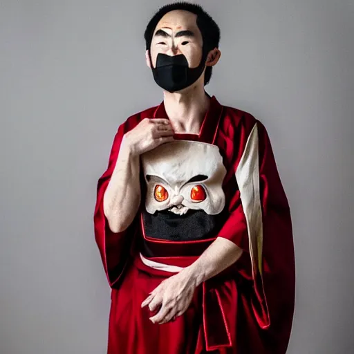 Prompt: man with a hannya maske mage robe cast a thunderstorm