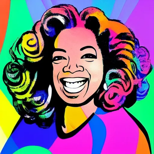 Image similar to rainbow smiling happy oprah. pop art.