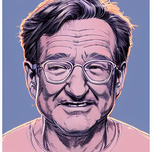 Prompt: a study of cell shaded portrait of Robin Williams concept art, llustration, post grunge, concept art by josan gonzales and wlop, by james jean, Victo ngai, David Rubín, Mike Mignola, Laurie Greasley, highly detailed, sharp focus, alien, Trending on Artstation, HQ, deviantart, art by artgem