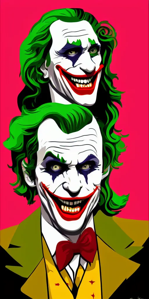 Image similar to the joker. illustration. multicolored. by tom whalen.