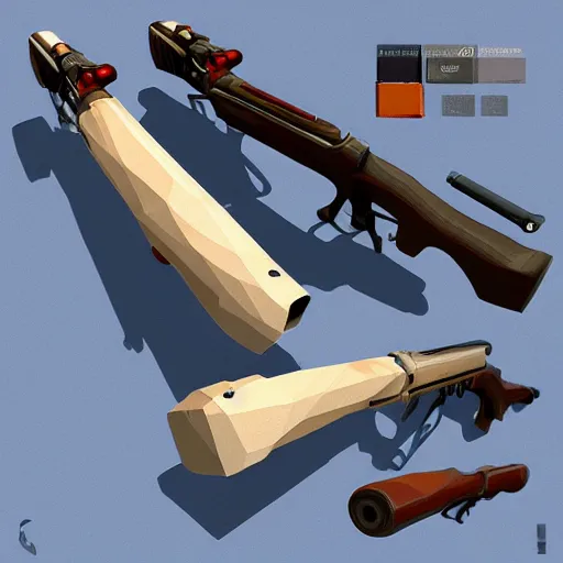 Image similar to double barrel shotgun, pale colors, low poly artstation