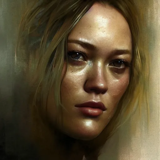 Image similar to hilary duff, hyperrealistic portrait, bladerunner street, art of elysium by jeremy mann and alphonse mucha, fantasy art, photo realistic, dynamic lighting, artstation, poster, volumetric lighting, very detailed face, 4 k, award winning