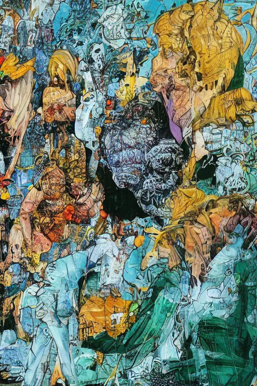 Image similar to sandman dream and corto maltese staring at each other, close up, portraits, comic book cover, art by sam kieth, hugo pratt