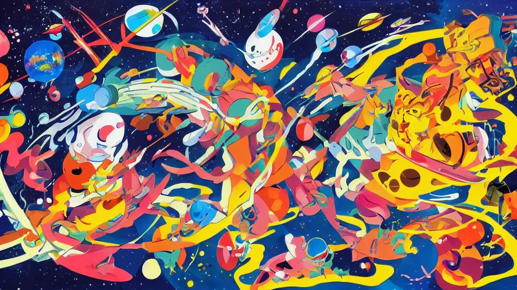 Image similar to poster art by Tomokazu Matsuyama, featured on pixiv, space art, 2d game art, cosmic horror, official art