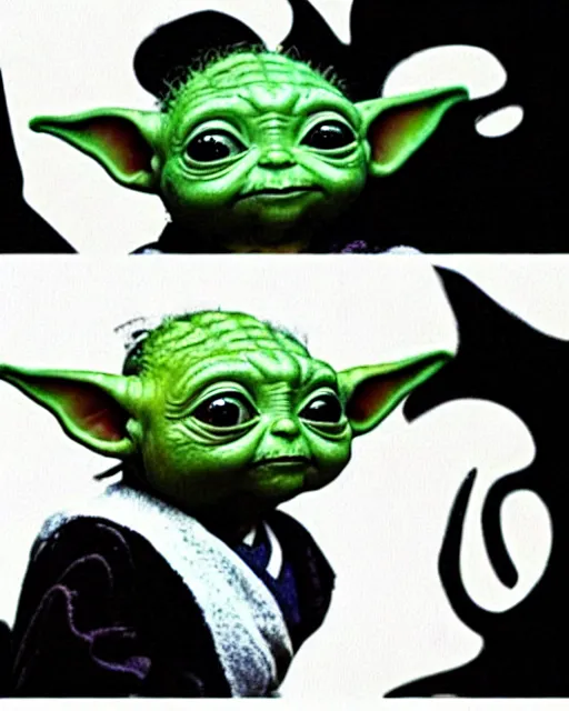 Image similar to baby yoda eating an octopus in the style of the movie oldboy