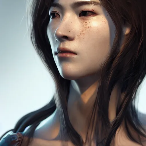 Image similar to a beautiful woman warrior, by sangsoo jeong, by siwoo kim, grim expression, unreal engine, octane rendering, 8 k, closeup headshot, smooth, trending on artstation, digital illustration, brown hair