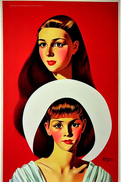 Prompt: portrait beautiful girl, ussr poster, art by grewski