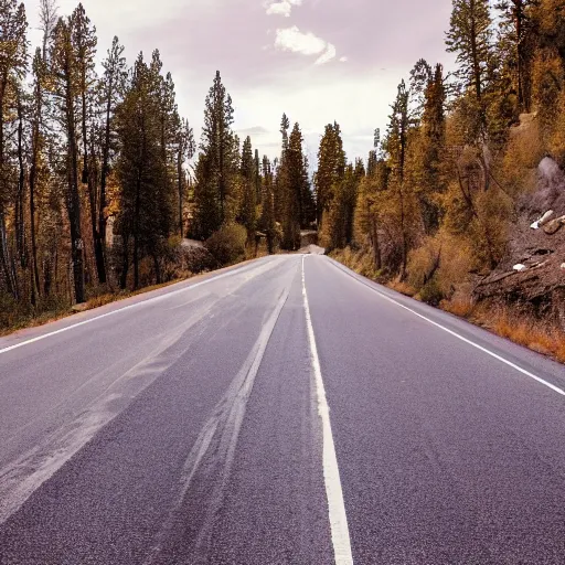 Prompt: photograph of a road in colorado, dashcam footage,