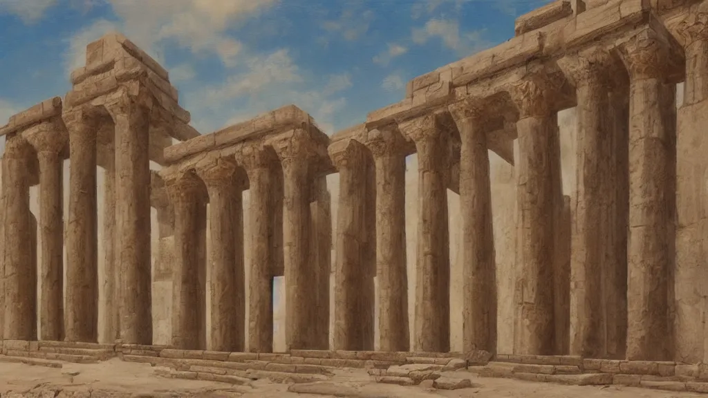 Image similar to Trending on artstation, beautiful ancient Sumerian temple, detailed matte painting, oil on canvas