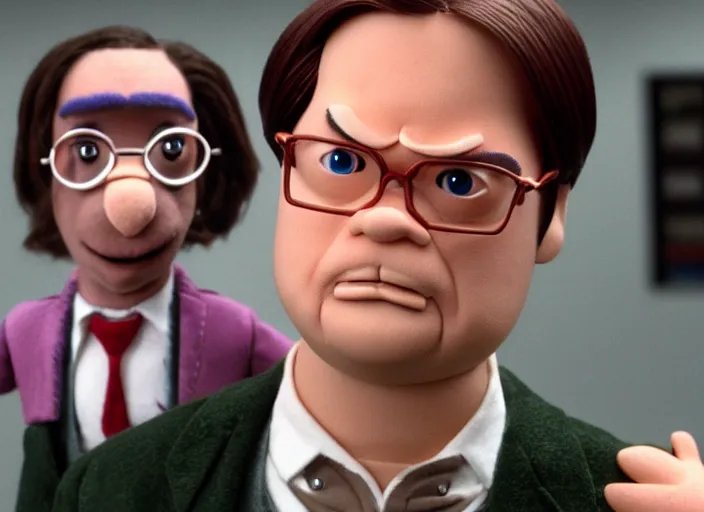 Image similar to film still of Dwight Schrute as a muppet from The Office, 4k