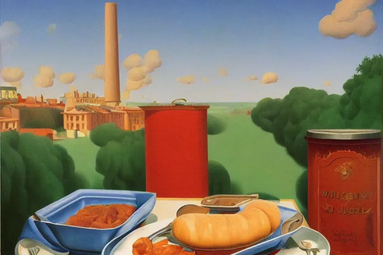 Image similar to sausage and goulash, by magritte and de chirico, surreal oil painting, hyper detailed, masterpiece 4 k