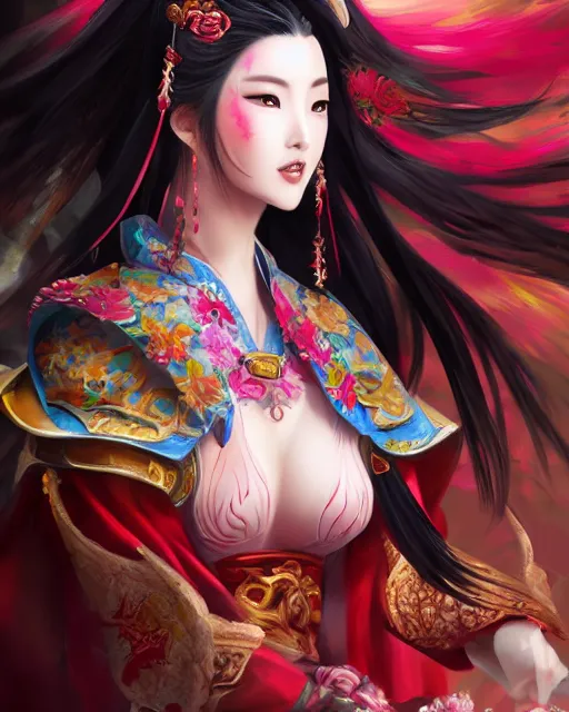 Image similar to diao chan from romance of three kingdoms in the paintetly style of WLOP, artgerm, brush stroke oil painting, imagine fx, artstation