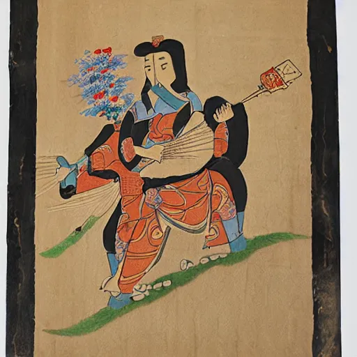 Image similar to famous painting of Sicomoore koosnoso. Xiotl on Parchment, private collection.