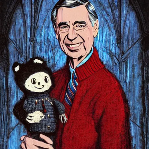 Image similar to mister rogers, dark fantasy art, detailed