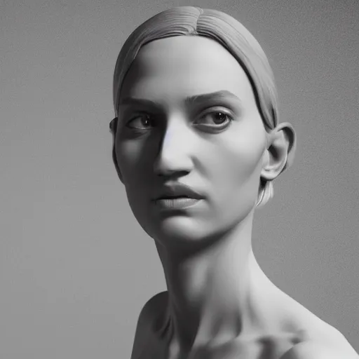 Prompt: a 3 d female figure rendered with photogrammetry techniques, portrait, black and white, 3 d art, elegant, hyperrealistic, 3 d art, rendered in real time