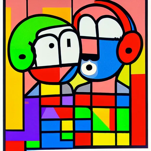 Image similar to an expressive abstract portrait of mario and luigi in the style of johannes itten